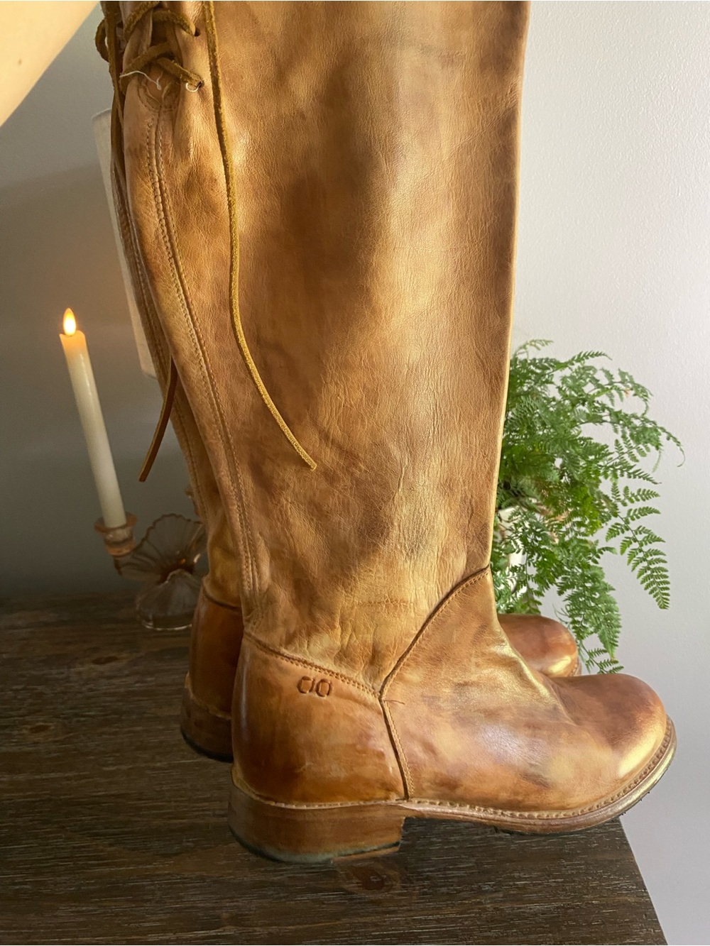 Bed|Stu Manchester Free People Distressed Rustic Leather Tall Boho Riding Boots - Picture 6 of 15